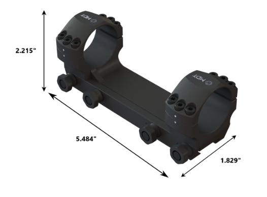 The MDT One-Piece Scope Mount is available for 34mm and 35mm diameter precision rifle scopes, and now includes a set of MDT Accessory Scope Ring Caps allowing the attachment of rails, RDS plates and more to your scope mount.  DETAILS With an integrated recoil lug, match set precision machined rings and four cross bolts of clamping power from the mount to a picatinny base, the MDT One-Piece Scope Mount offers the most rigid and repeatable mounting system for your optics.  Align and level your scope with ease. The One-Piece Scope Mount features the ability to tighten down one side of the rings fully before aligning and leveling your scope, making scope installation quick and easy. Once satisfied, torque down the other side of the cap without altering the level of the scope.  Made from precision-machined aluminum, MDT One-Piece Scope Mount is offered in 34mm and 35mm diameters. The two diameter options are available in three different heights (measured from top of rail to center of bore). The two scope bores are precision matched when machined, ensuring concentricity for the most accuracy out of your scope and firearms platform.  The four cross bolts that are used to clamp the mount to a picatinny base have a specific tightening order engraved onto the mounts clamp. When followed correctly, the mount will be able to transfer your scope from platform-to-platform with better repeatability and less “zero offset”. It is recommended that the side nuts be torqued to 60-65 in/lbs for best repeatability results.  FEATURES AND SPECIFICATIONS Designed for ultimate precision and strength 50mm (1.968”) of lateral contact with scope tube 134mm (5.286”) of lateral contact with mounting rail MDT One-Piece Scope Mount is machined on a seven-axis, high-end CNC mill Extra width and length profile provides extremely stable mounting Bottom rail interface is machined at the same time as the scope clamp interface, guaranteeing all rings are square and parallel CMM checked to 1.5 millionths of an inch precision Machined from Billet 6061-T6 Aluminum Extra thick, single piece clamp system will never bend, fatigue, or become loose with use Integral recoil lug built into underside interface to ensure ultimate repeatability and strength under recoil Uses a stepped base-to-cap interface allowing the fasteners on one side to be tightened before making final scope alignment adjustments Four crossbolts machined to interface with picatinny lugs and provide extreme clamping force 0 MOA cant built into mount for ambidextrous use COMPATIBILITY This product is compatible with most common scopes that have a main tube diameter of 34 mm or 35 mm. Due to the mounts longer than average length, “ultra short” scopes (Schmidt and Bender PMII 3-20x50 Ultra Short, Leupold Mark 6 3-18x44, etc.) and scopes with scopes with illumination controls on the side of the main body (Schmidt and Bender PMII, etc.) will not fit in this mount.  The mount is designed for actions that use a one piece picatinny scope base or actions that have an integral picatinny rail.  HARDWARE INCLUDED Twelve oversized #8-32 Grade 8 fasteners used for clamping the scope (T25 head) Four crossbolt nuts (½” socket head) One T25 allen key DIMENSIONS/SIZE Weight: 0.68 lbs / 308 g Material: 6061-T6 and 7075 Aluminum **Note: Dimensions based on 34 mm Low (1.18”) height One-Piece Scope Mount. Dimensions will vary based on main tube bore and ring height.